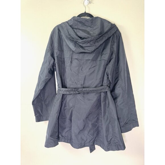 Brandon Thomas Womens 1X Black Rain Coat Tie Waist Double Breasted Outdoors Chic - Picture 2 of 13